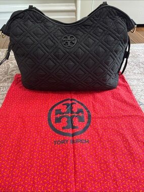 Tory Burch Marion Black Quilted Nylon Tote Diaper Shoulder Bag